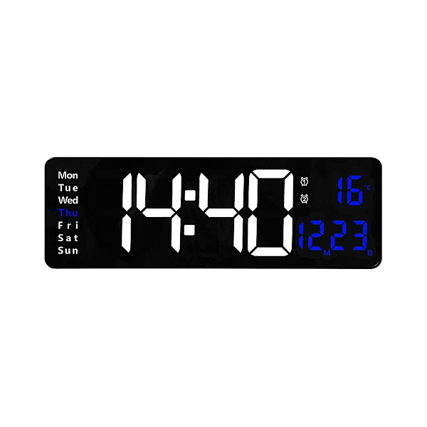 16-tommer LED Digital Display Væg Ur Temperatur og Fugtighedsdisplay Europæisk Væg Ur Timer C Black
