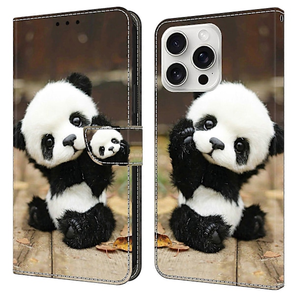 För iPhone 16 Pro Skal Mönstertryckt Skyddande Läder Flip Fodral- Multicolor Panda