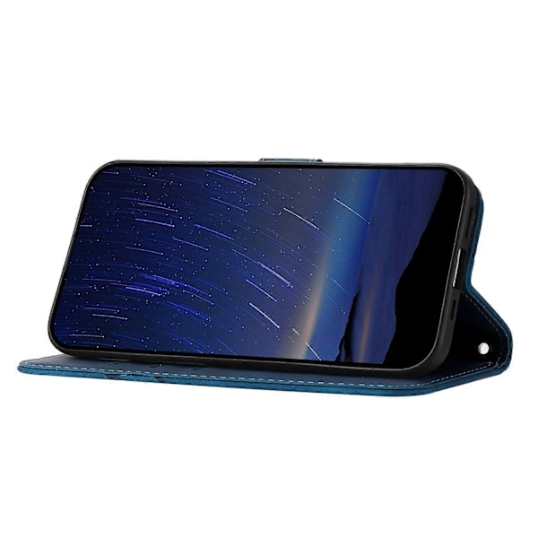 Til Samsung Galaxy S25 Edge Etui Præget Linje Læder Telefon Cover med Praktisk Rem Multicolor Blue