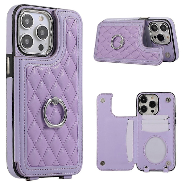 För iPhone 16 Pro Max Skal TPU+PU Läder Telefonskydd med Ringstativ och Axelrem Multicolor Style A