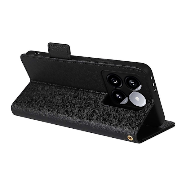 Til Xiaomi 14T Etui Litchi Tekstur PU Læder Wallet Flip Telefon Cover - Grå Multicolor Black