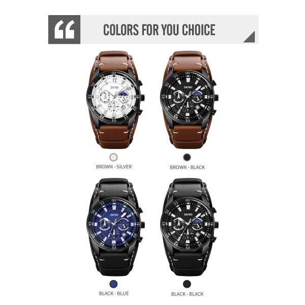 Skmei 9249 Miesten Kuunvaihe Kalenteri Sekuntikello Kvartsikello Brown Black