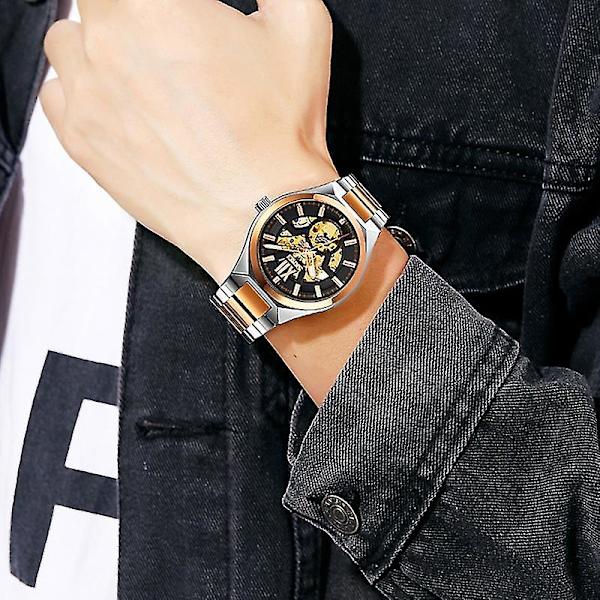 Skmei 9258 Män Automatisk Mekanisk Watch Silver Shell Black Surface