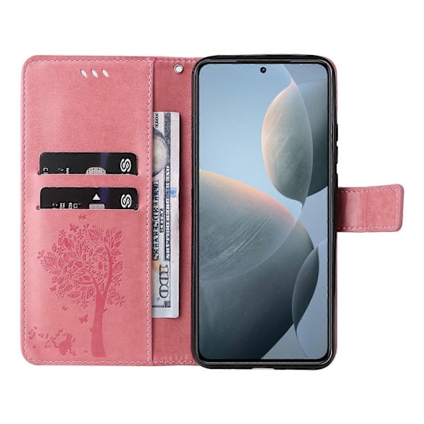 KT Imprinting Flower Series-3 Fodral till Xiaomi 14T Katt Träd Mönster Flip Läder Telefonskal Multicolor Style A