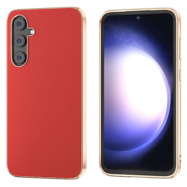 För Samsung Galaxy S23 Fe Litchi Texture Phone case Läderbelagd Pc+tpu Cover Red