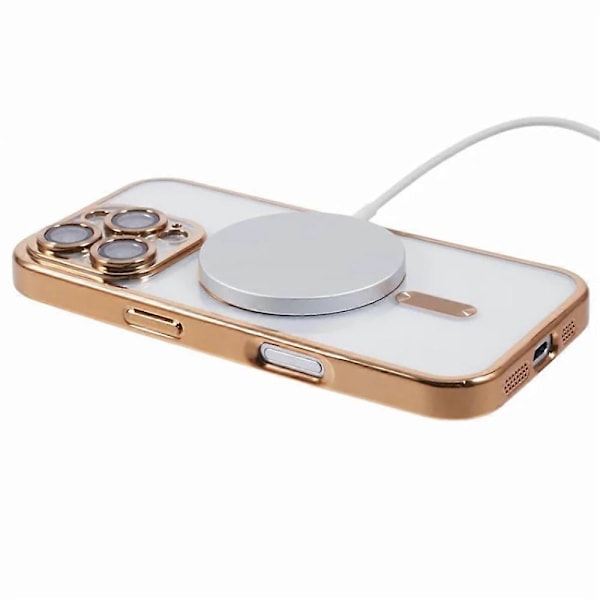 WANLONFENG Magnetiskt skal för iPhone 16 Pro Max, elektropläterad TPU-skal med linsskydd + 2 st härdat glas Multicolor Gold