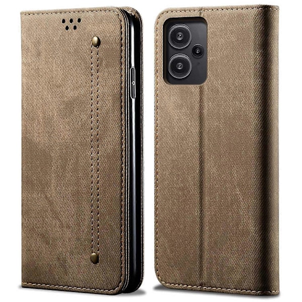 Mobilskal för Xiaomi Redmi Note 13 Pro+ 5G, jeansstruktur i tyg och läder Multicolor Khaki