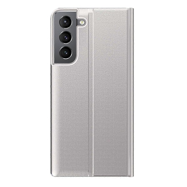 För Samsung Galaxy S22+ 5G Fönsterfodral Anti-fall PU Läder Auto-absorberande Ställ Telefonskal