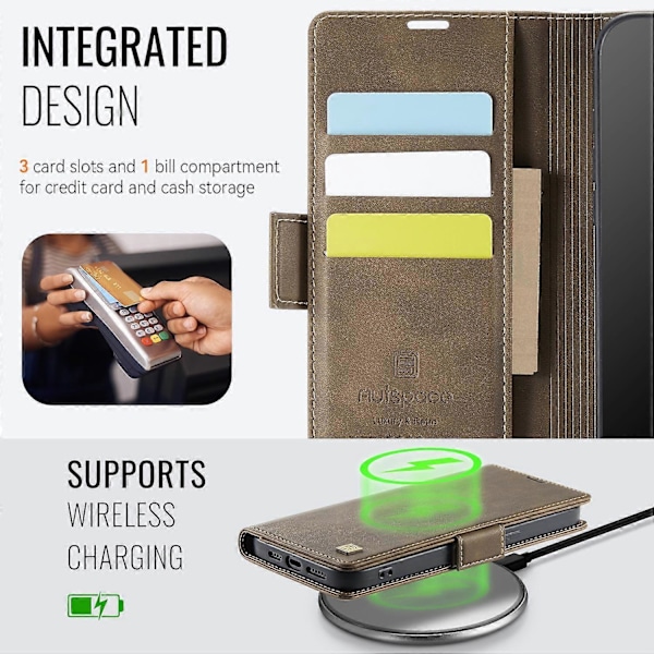 iPhone 14 -kotelo AUTSPACE A11 RFID-suojattu retro nahkainen matkapuhelinlompakkokotelo - Musta Multicolor Brown