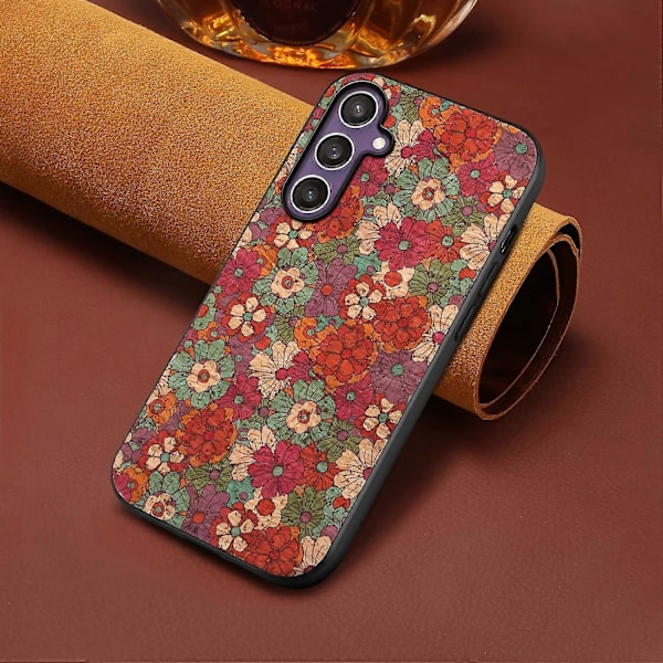 Samsung Galaxy S25 -kotelo, kukkakuvio, PU-nahka+PC+TPU-puhelinkuori Multicolor Summer/Red