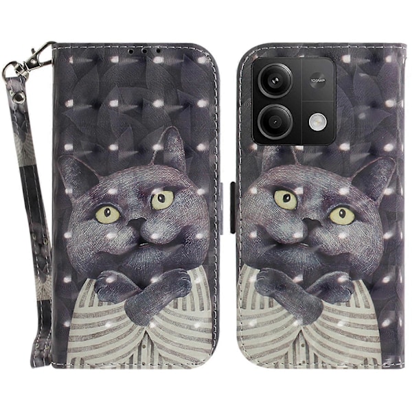 Etui med 3D-mønsterprint i læder med rem til Xiaomi Redmi Note 13 5G/Note 13 5G Multicolor Embracing Cat