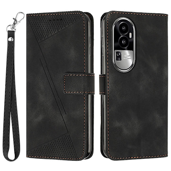 Cover till Oppo Reno10 Pro+ 5g Anti-fall Pu-läder+tpu Triangelpräglat case Black