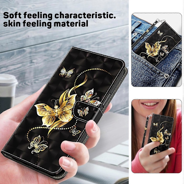 Magnetiskt fodral för Samsung Galaxy A55 5G med 3D-mönstertryck, mobilskal i läder - Stående katt Multicolor Golden Butterfly