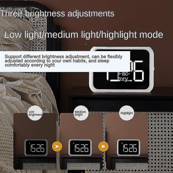 Digital vækkeur til soveværelset, tre lysstyrkeindstillinger, temperatur, snooze, justerbar alarmvolumen