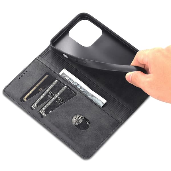 För Iphone 15 Pro Max Pu Läderplånbok Cover Stativ Case Black