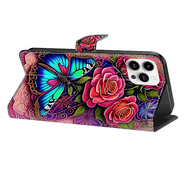 PU-læder flipcover med stativfunktion til iPhone 16 Pro Multicolor Style G
