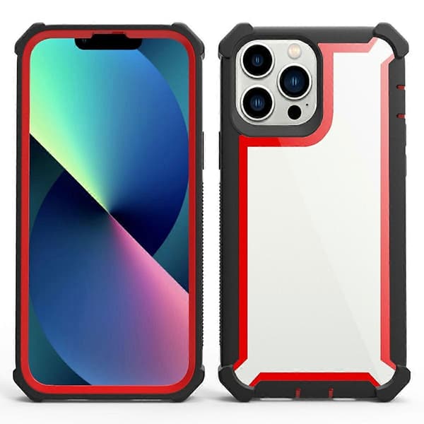 Klart avtakbart 2-i-1 støtsikkert TPU + PC-deksel til iPhone 15 Pro Max Multicolor Black/ Red