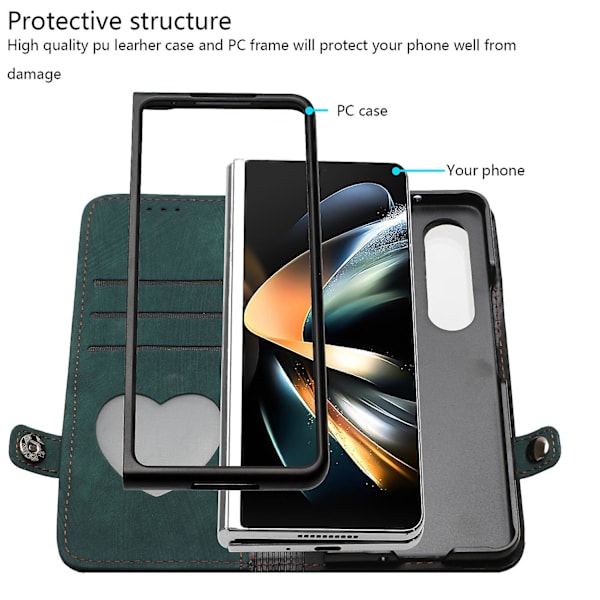 För Samsung Galaxy Z Fold3 5g Pu Läder Phone case Korthållare Cover Blackish Green