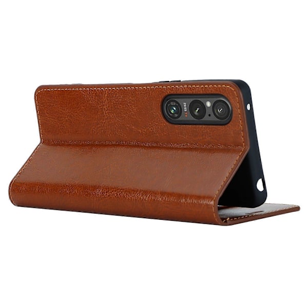 Sony Xperia 1 V -puhelimelle tarkoitettu lompakkokotelo, aitoa lehmännahkaa, jalustalla Multicolor Style C