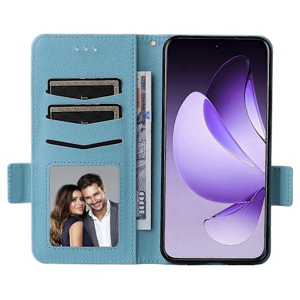 For Oppo Reno13 Pro 5G Deksel med Håndleddsrem Litchi Tekstur PU Lær Lommebok Telefondeksel Multicolor Baby Blue