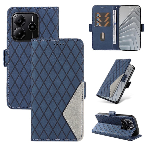 Flipfodral med rombmönster i PU-läder för Xiaomi Redmi Note 14 4G (164.84x78.15x8.16mm) Multicolor Blue