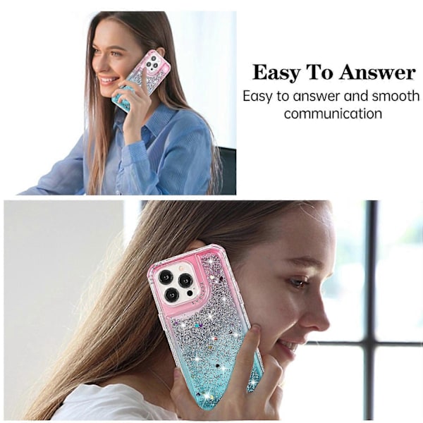 Til iPhone 13 Pro 6,1 tommer mobiltelefonetui TPU+PC Anti-drop Gradient Flydende Kviksandsskal Multicolor Pink+Light Blue