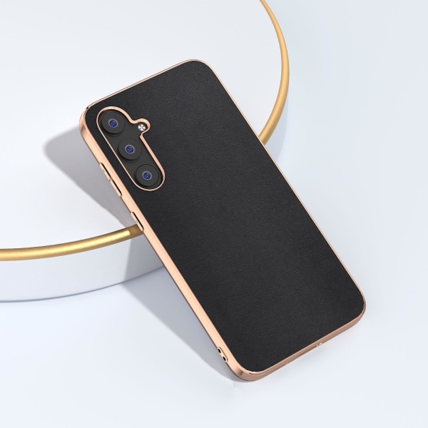 För Samsung Galaxy S23 Fe Nappa Texture Elektroplering Phone case Läderbelagd Pc+tpu Cover Black