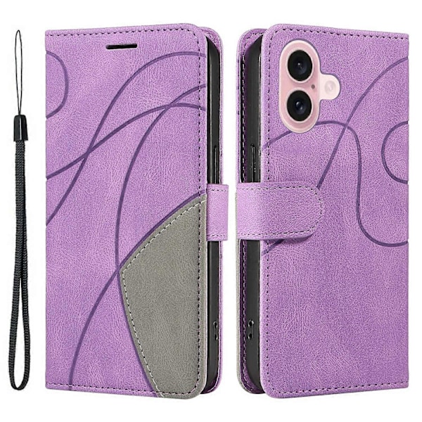 KT Læder Serie-1 Til iPhone 16 Etui Farvesplejsning Tegnebog PU Læder Telefon Cover Multicolor Style E