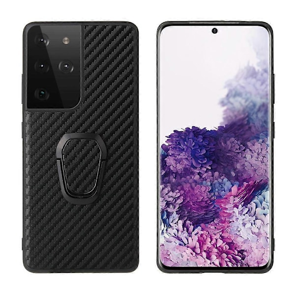 Ringformad Stöd Design Telefonskal Överdrag Belagt med PU-läder för Samsung Galaxy S21 Ultra 5G