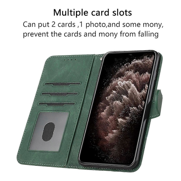 Mobilskal för iPhone 17 Pro med rem, präglat PU-läder, plånboksställ Multicolor Blackish Green