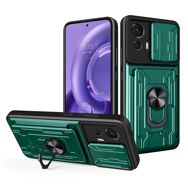 Stötsäkert cover för Motorola Edge 30 Neo 5g, Ring Kickstand phone case med skjutkamera skyddskorthållare Blackish Green