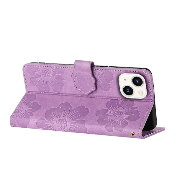 iPhone 14 Plus PU-nahkainen puhelinkuori lompakkokotelo, jossa painettu kukkakuvio ja kääntöjalusta Multicolor Style E