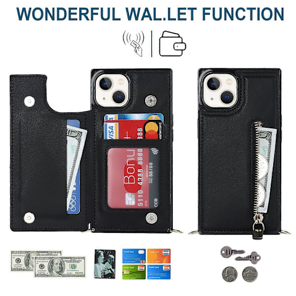 RFID-suojattu lompakkokotelo iPhone 15:lle TPU+PU-jalustalla ja olkahihnalla Multicolor Style B