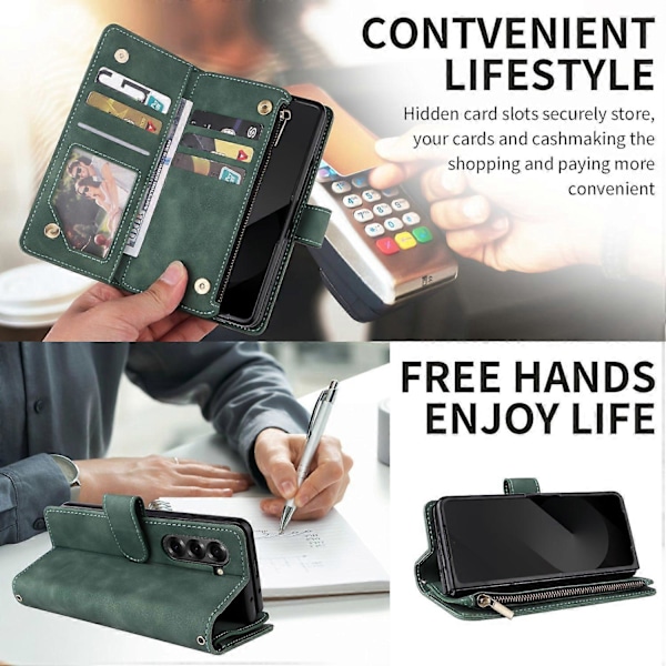 Fodral för Samsung Galaxy Z Fold6 5G med dragkedjeficka, läderfodral med axelrem Multicolor Style E