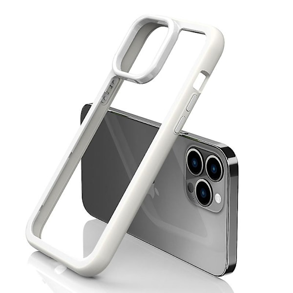 Til Iphone 13 Pro Max Stødsikkert Gennemsigtigt Telefoncover Akryl Bagside + Farverig Ramme Aftageligt 2-i-1 Cover White