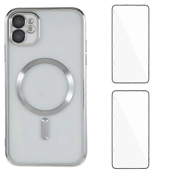 iPhone 12 6.1 tuuman magneettikotelo WANLONFENG galvanoidulla TPU-suojakuorella ja linssisuojalla + 2 kpl karkaistua lasia Multicolor Silver