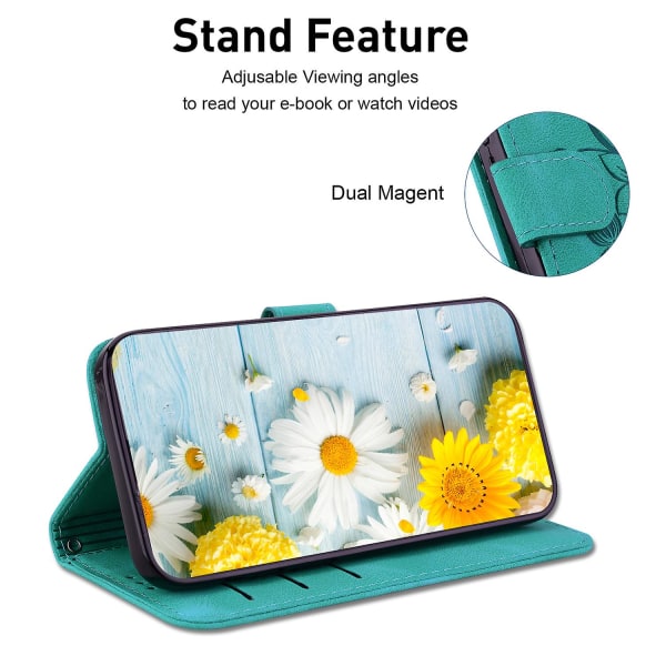 För Samsung Galaxy S23 Fe Imprinted Lily Flower Smartphone Case Pu Läder Stativ cover Green