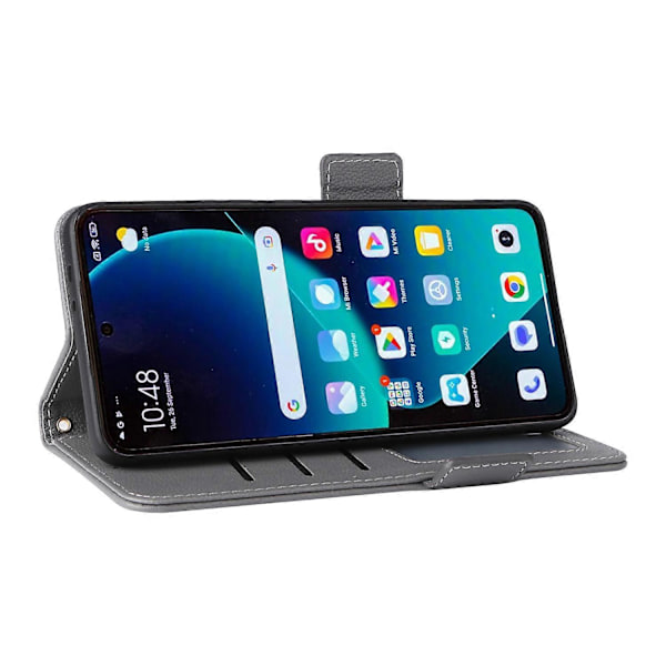 Til Xiaomi 14T Pro Etui Litchi Tekstur PU Læder Wallet Flip Telefon Cover- Multicolor Grey