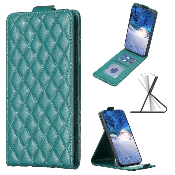 Vertikalt vändbart stötsäkert cover för Iphone 15 Pu läderpräglat phone case Green