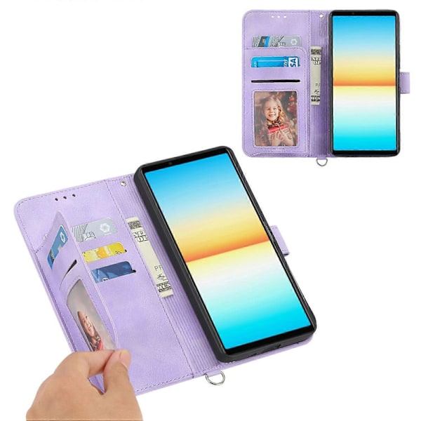 For Sony Xperia 1 VII Deksel Blomstermønster PU Lær Lommebok Telefondeksel med Stropp Multicolor Light Purple