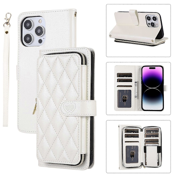 Til iPhone 14 Pro Max Wallet Case Folio PU Læder Stand Rhombus Telefon Cover med Håndrem Multicolor Style D