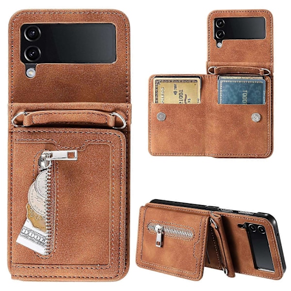 Skal för Samsung Galaxy Z Flip4 5G med Korthållare PU Läder Ställ Telefonskydd med Handrem Multicolor Style C