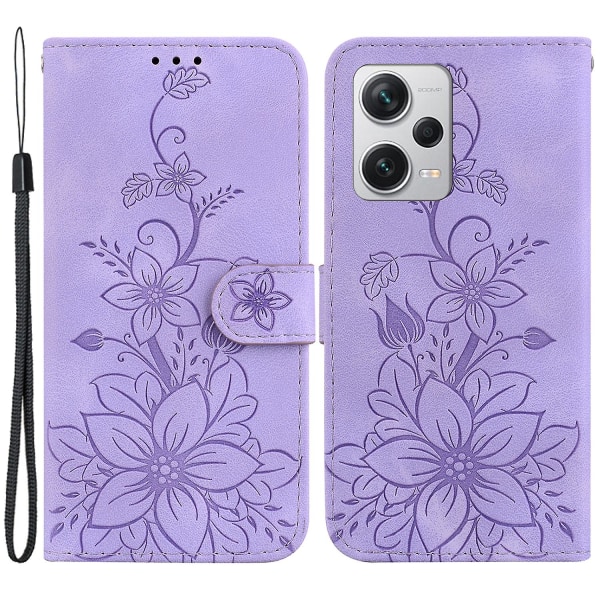 För Xiaomi Redmi Note 12 Pro+ 5g Telefon Case Stativ Plånbok tryckt Flower Cover Purple
