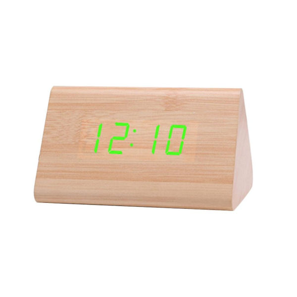 Digital trä USB LED Nattljus Väckarklocka Termometer Display Timepiece BambooGreen