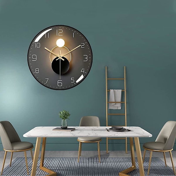 Moderne Lydløst Vægur, 30 cm Diameter Vægpendul Digitalt Rundt Quartz Vægur (sort)