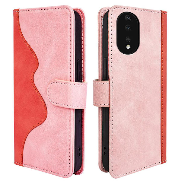Cover For Honor 80 5g, övergripande täckning Pu Läder Magnetlås Tvåfärgad Design Stativ Phone Case Pink