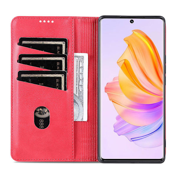Azns For Honor 80 Se 5g PU-nahkalompakkokotelo Käännettävä Foliojalusta Magneettinen Itsekiinnittyvä Suojakuori Red