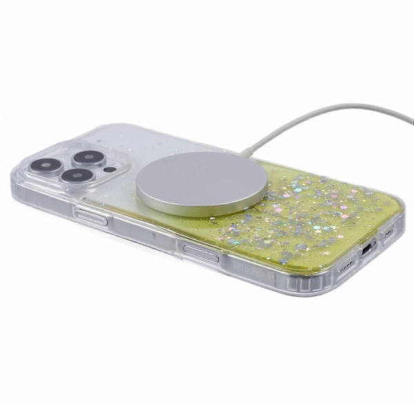 For iPhone 16 Pro Deksel Kompatibelt med MagSafe Sparkle Epoxy TPU+Akryl Telefondedeksel Multicolor Style A