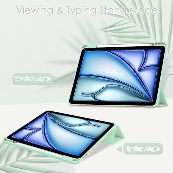 Klar taske i PU-læder med automatisk våge-/dvalefunktion og penholder til iPad Air 11 (2024) - Grøn Multicolor Mint Green