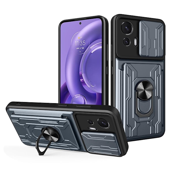 Stødsikkert telefoncover til Motorola Edge 30 Neo 5G, ringholder telefonetui med skyde kamera beskyttelse og kortholder Grey